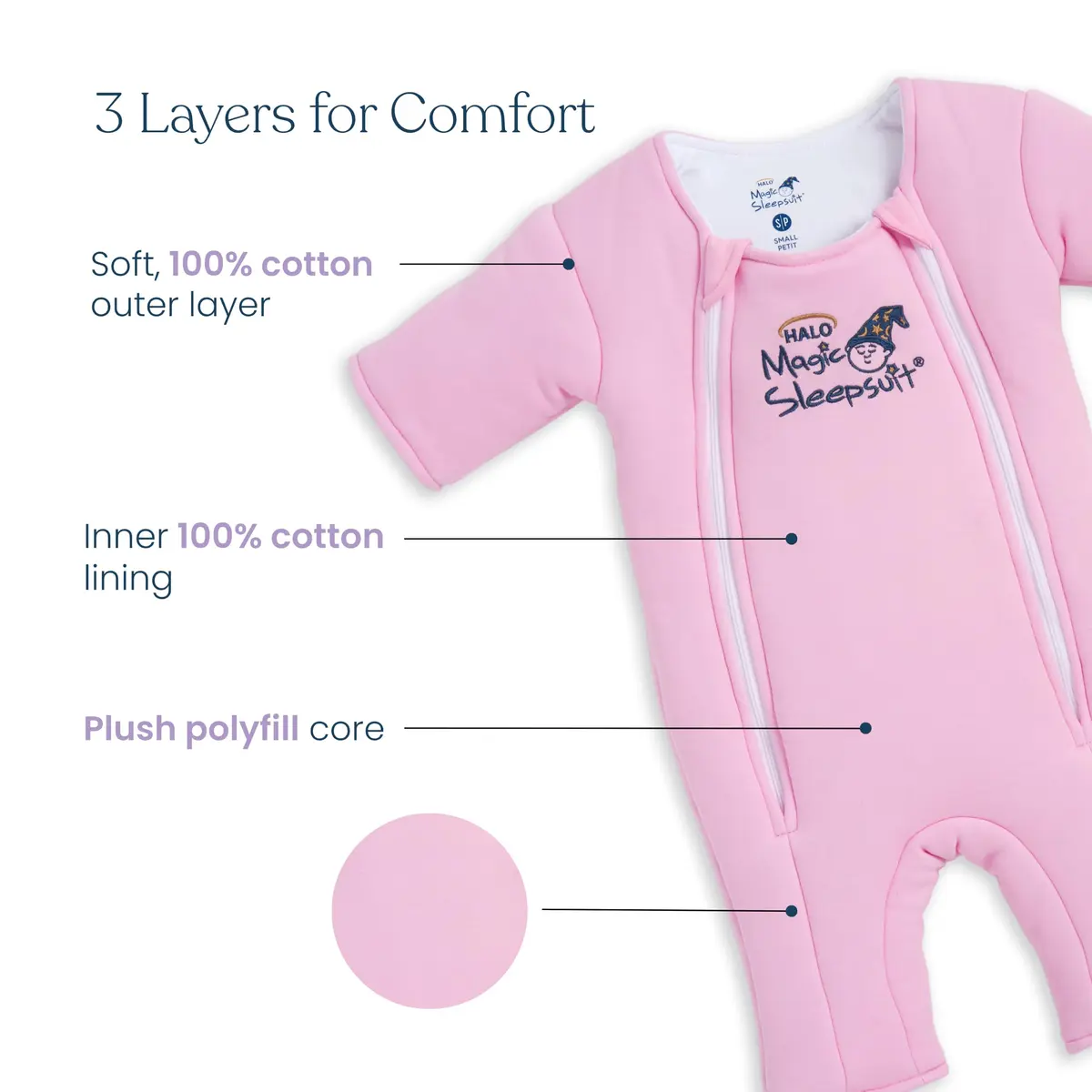 Magic Sleepsuit 100% Cotton Large 18-21 lbs Pink | Cozy Sleep Transition Solution - view 6