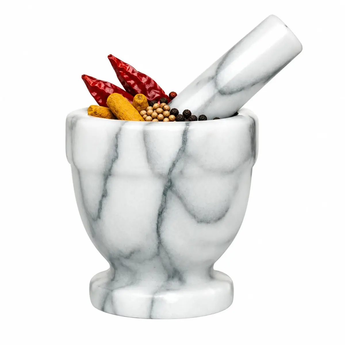 HIC Kitchen Tall Mortar and Pestle Set, Solid Carrara Marble, 4-Inch | Durable Kitchen Tool for Spices & Remedies - main product image