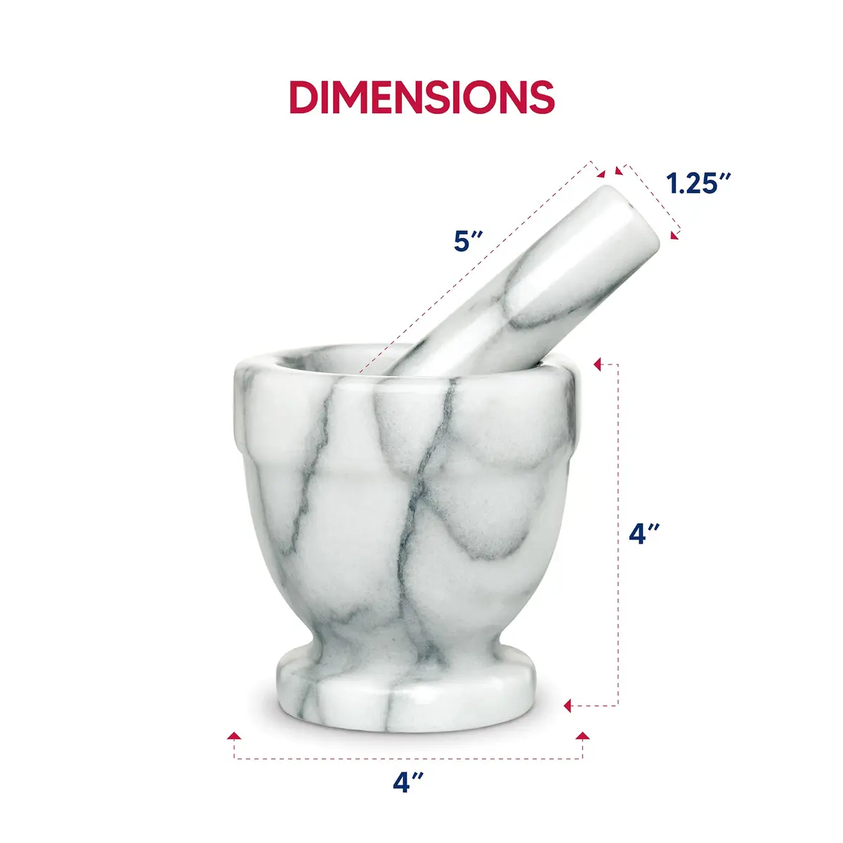 HIC Kitchen Tall Mortar and Pestle Set, Solid Carrara Marble, 4-Inch | Durable Kitchen Tool for Spices & Remedies - view 7