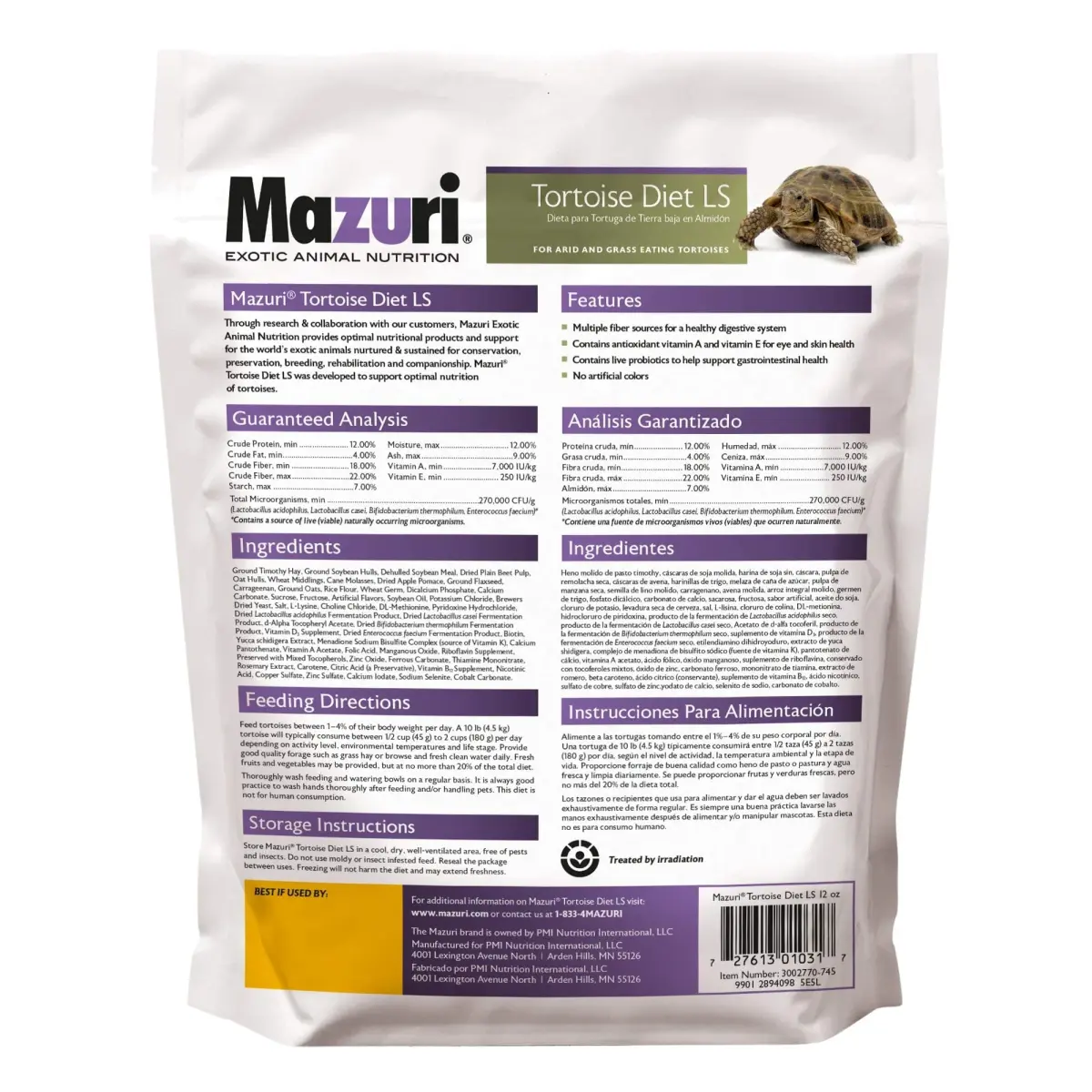 Mazuri Low Starch Tortoise Diet 340 g (12 oz) | High Fiber, Probiotic Formula for Arid Tortoises - view 2