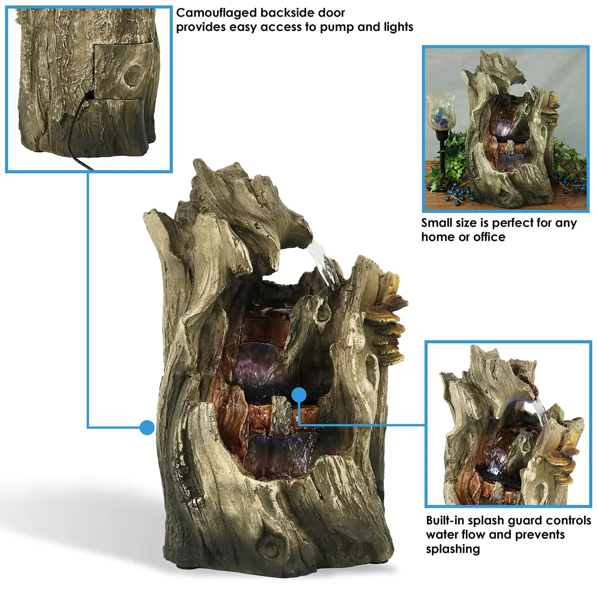 Sunnydaze Cascading Caves 14-Inch Tabletop Water Fountain with LED Lights | Natural Stone Look, 12V Pump, 2.5 Cups Water - view 6