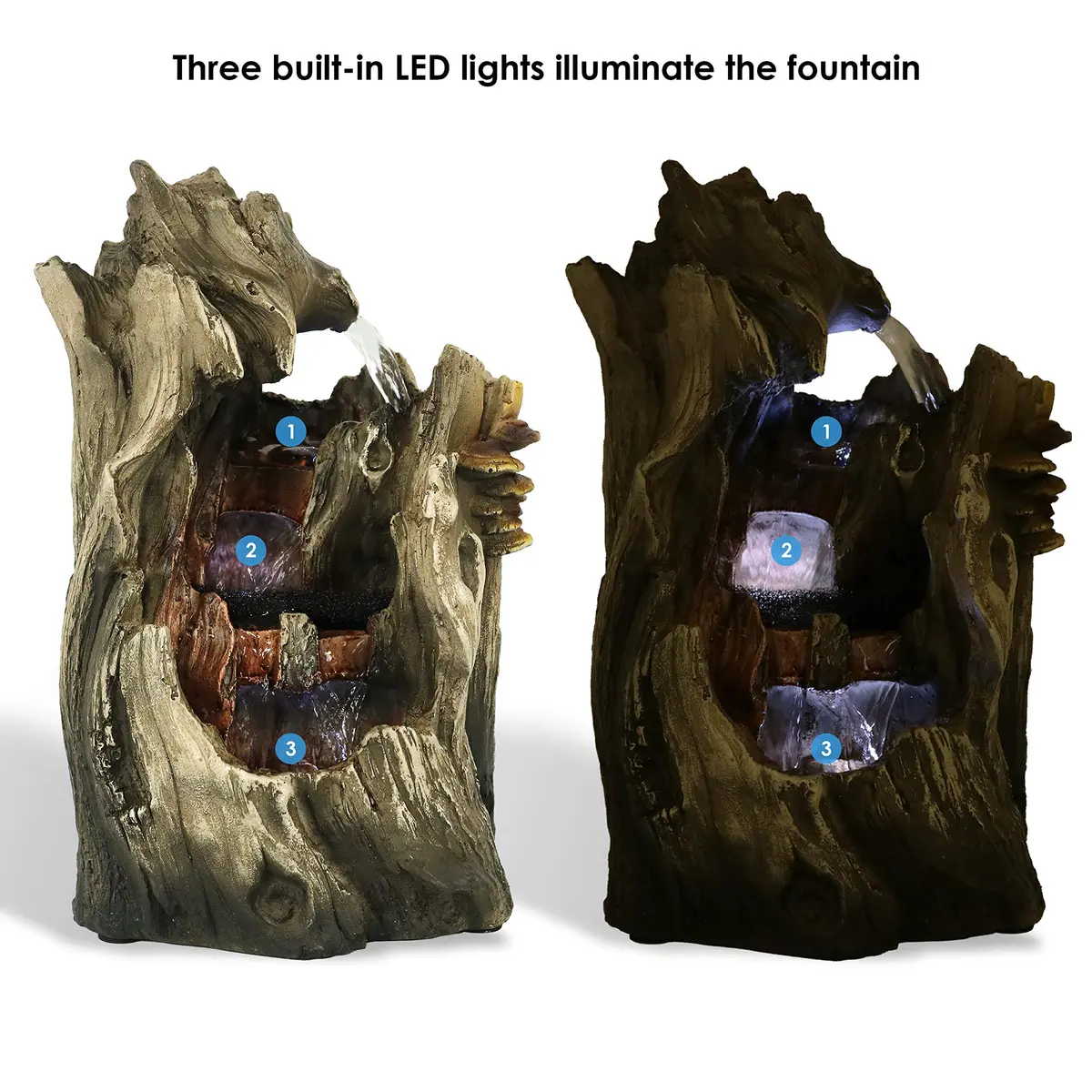 Sunnydaze Cascading Caves 14-Inch Tabletop Water Fountain with LED Lights | Natural Stone Look, 12V Pump, 2.5 Cups Water - view 7