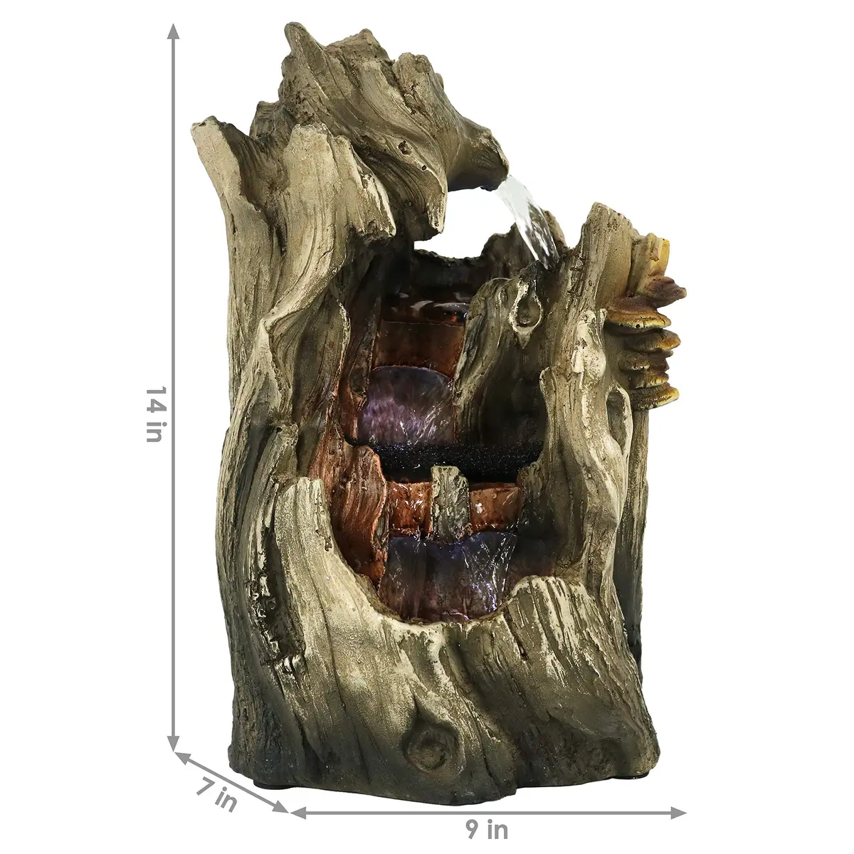 Sunnydaze Cascading Caves 14-Inch Tabletop Water Fountain with LED Lights | Natural Stone Look, 12V Pump, 2.5 Cups Water - view 8