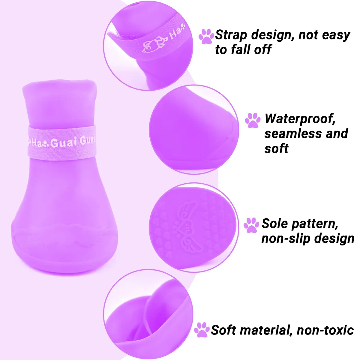 Cdycam Puppy Dogs Candy Colors Anti-Slip Waterproof Rubber Rain Shoes Boots Paws Cover (Purple,Medium) | Waterproof, Anti-Skid, Soft & Comfortable - view 3
