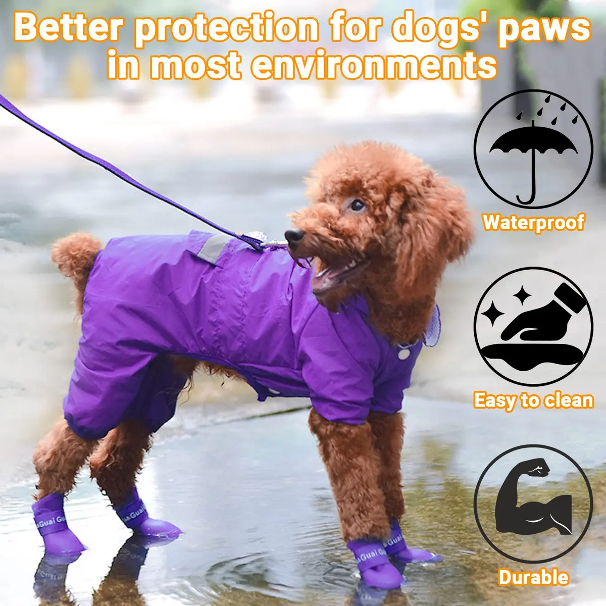 Cdycam Puppy Dogs Candy Colors Anti-Slip Waterproof Rubber Rain Shoes Boots Paws Cover (Purple,Medium) | Waterproof, Anti-Skid, Soft & Comfortable - view 4