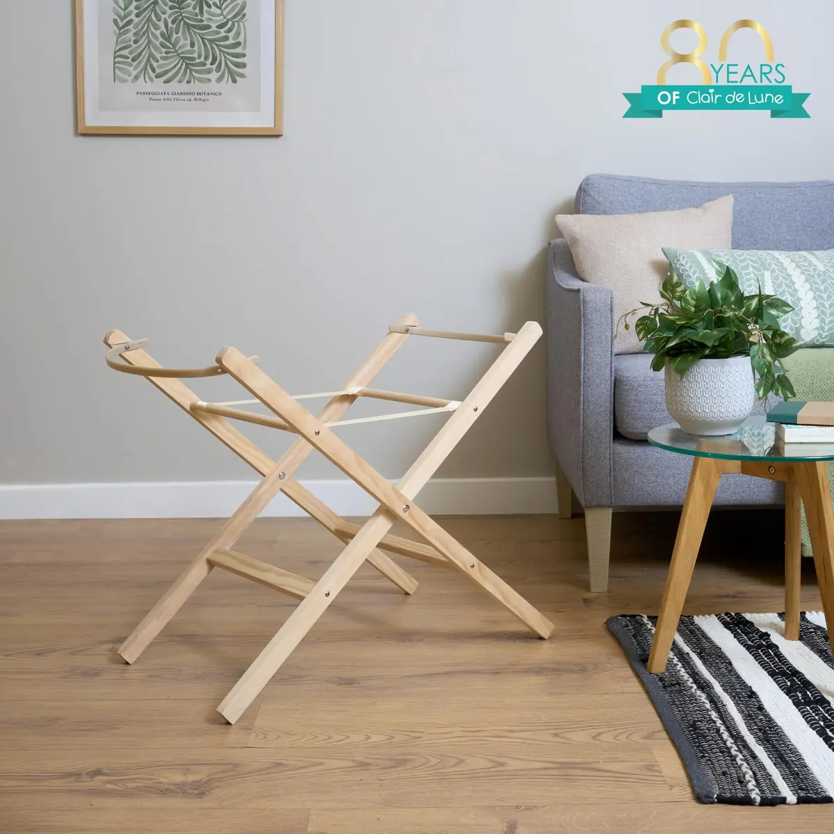 CLAIR DE LUNE Folding Moses Basket Stand | Natural Wood, Safe & Foldable for Nursery - view 2