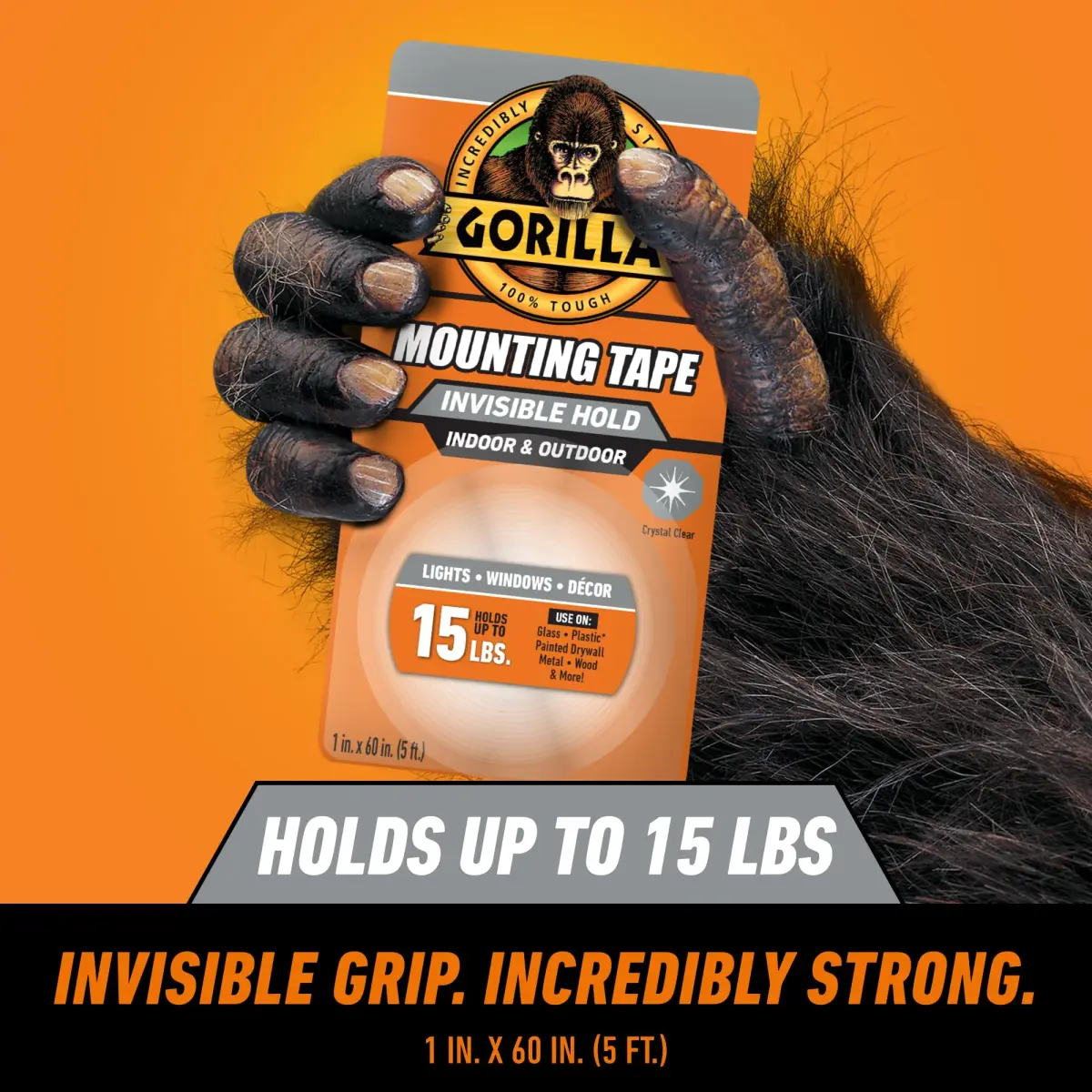 Gorilla Invisible Hold Mounting Tape 2.54cm x 152.4cm (1" x 60") | Holds Up to 6.8kg (15 lbs) Clear Double-Sided Adhesive - view 2
