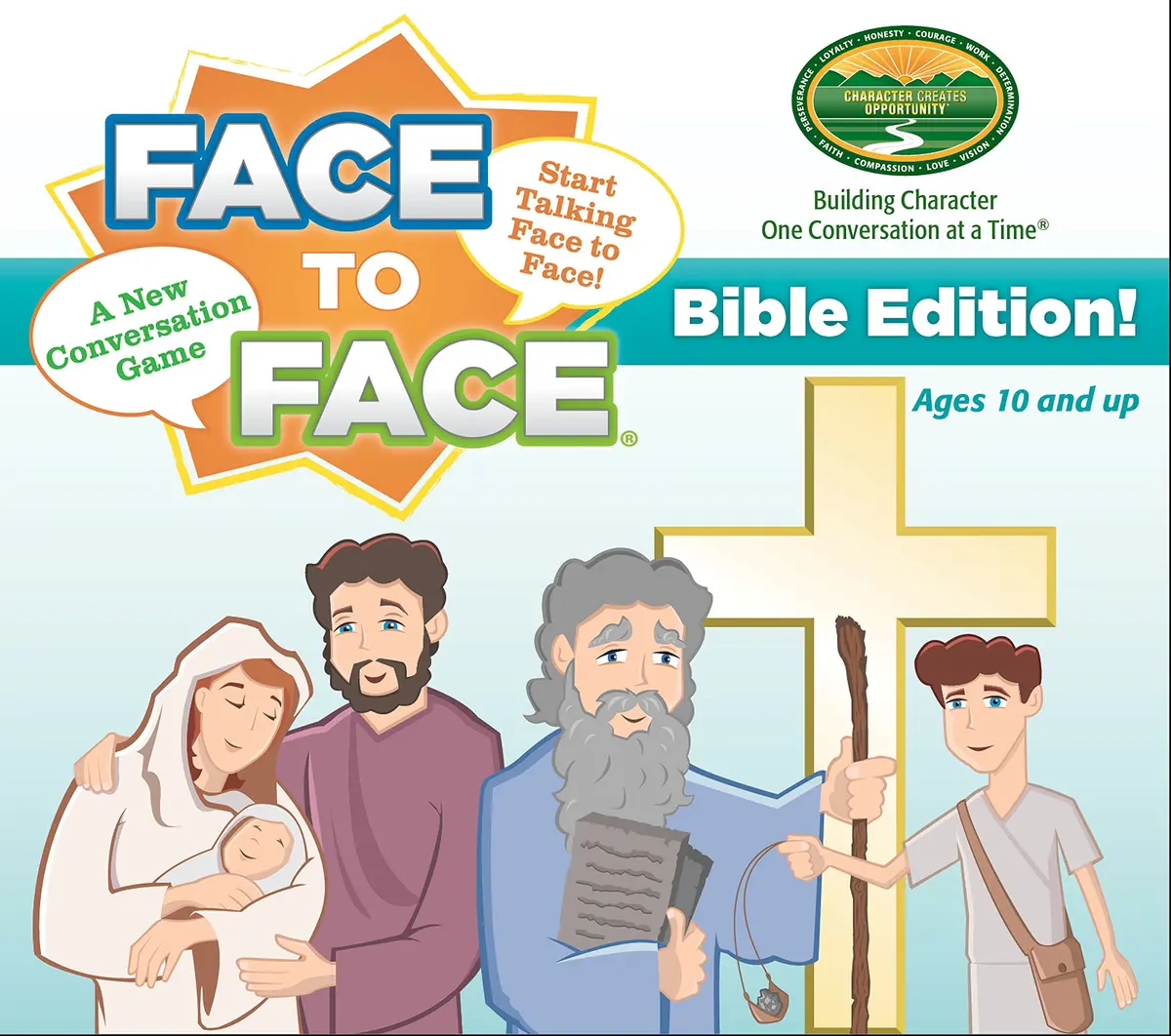 Harvest Time Partners Face to Face Bible Edition - Conversation Starters for Kids & Adults, 96 Scenario Cards, Ages 10+ | Bible-based Family Game - main product image