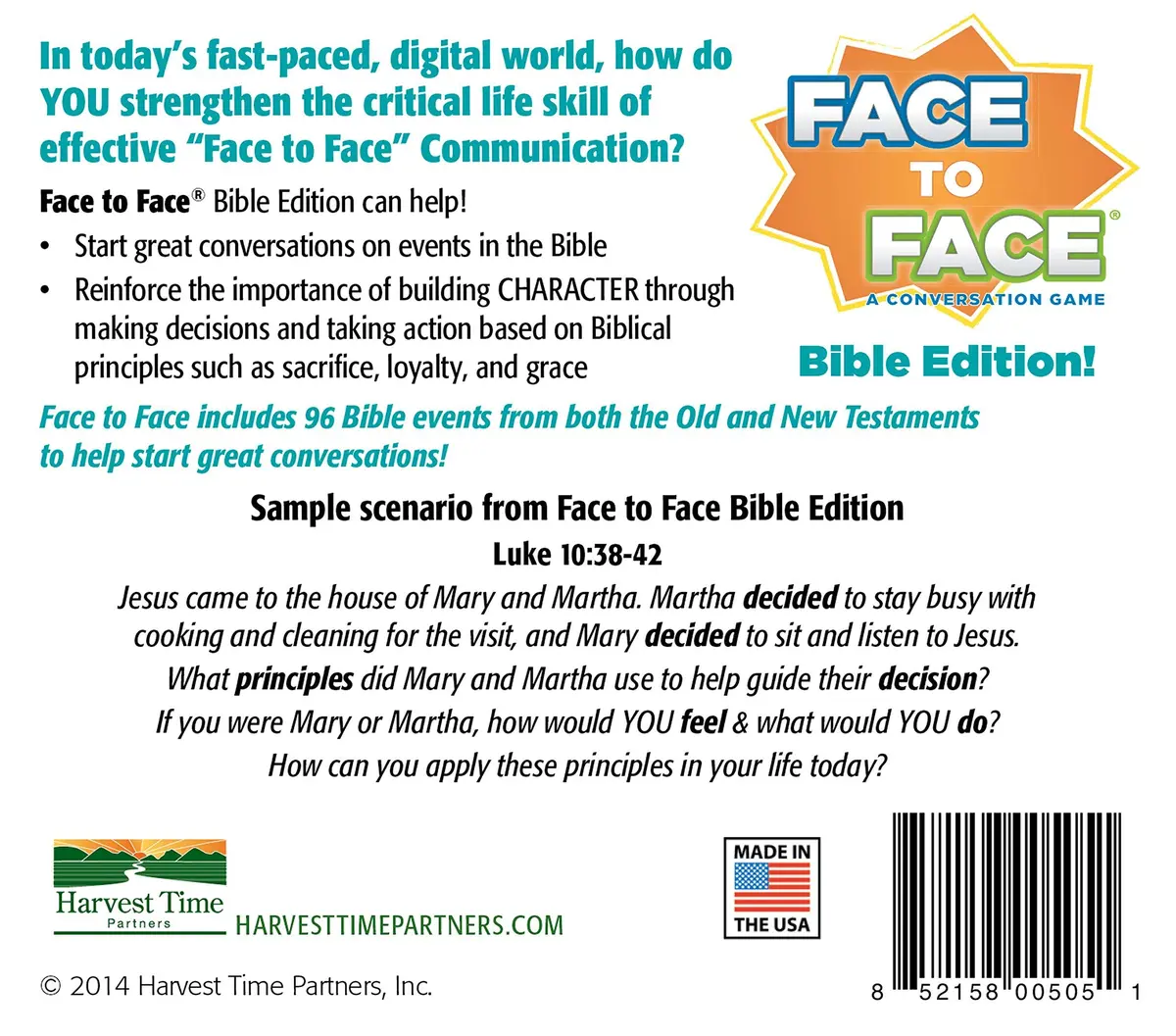 Harvest Time Partners Face to Face Bible Edition - Conversation Starters for Kids & Adults, 96 Scenario Cards, Ages 10+ | Bible-based Family Game - view 2