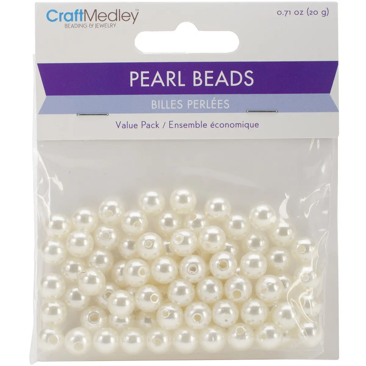 Craft Medley Acrylic Pearl Beads 8mm Ivory | Realistic Jewelry Beads for Crafts - main product image