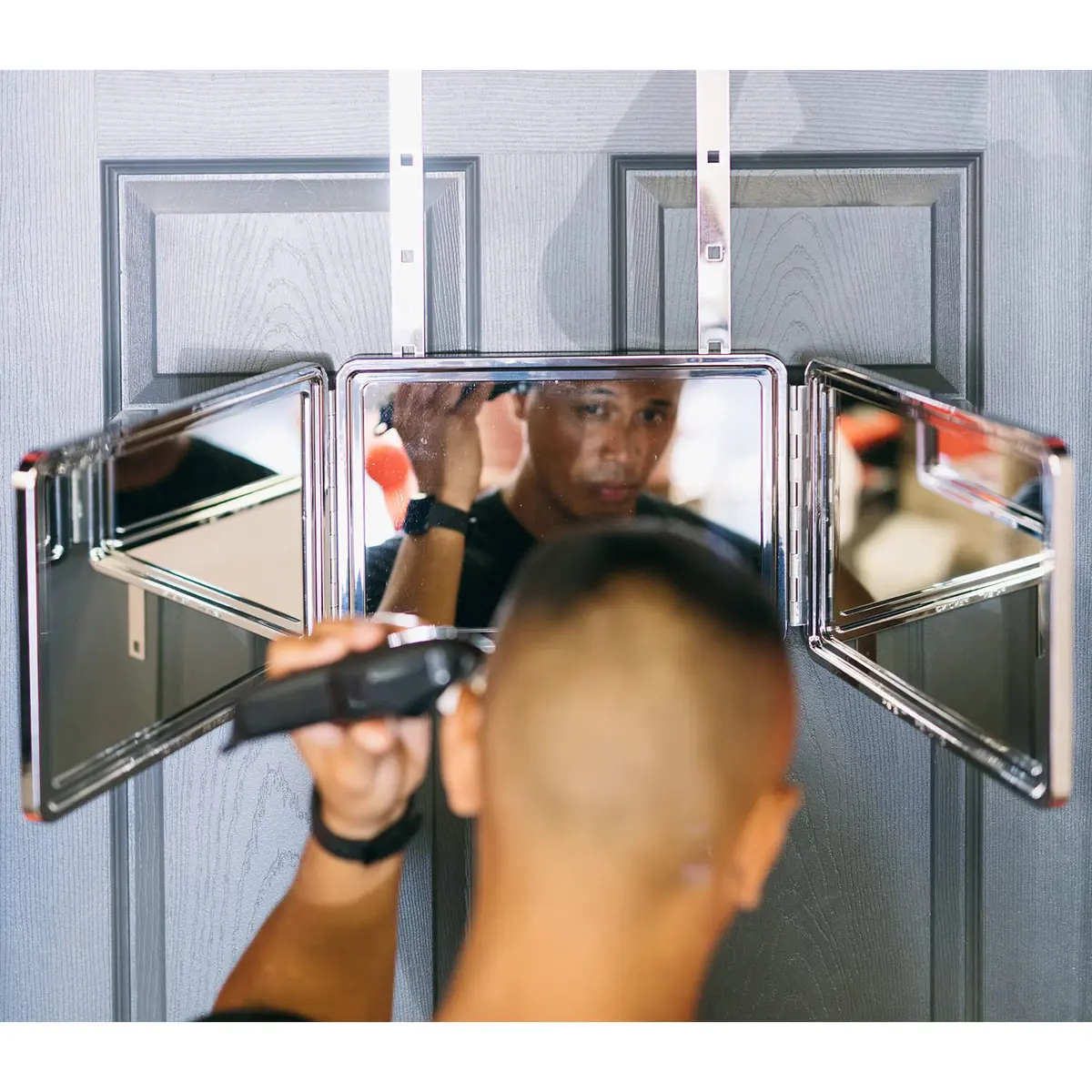 Self-Cut System 3 Way Mirror Black Lambo Portable Trifold Mirror 14"L x 9.5"W | 360° Grooming Control - view 5