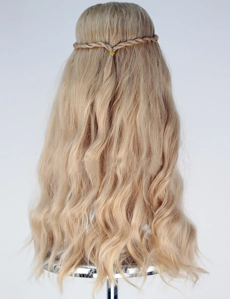 Angelaicos Womens Hippie Wigs Long Blonde Wavy Cosplay Wig 22in | Heat-Resistant Synthetic - view 2