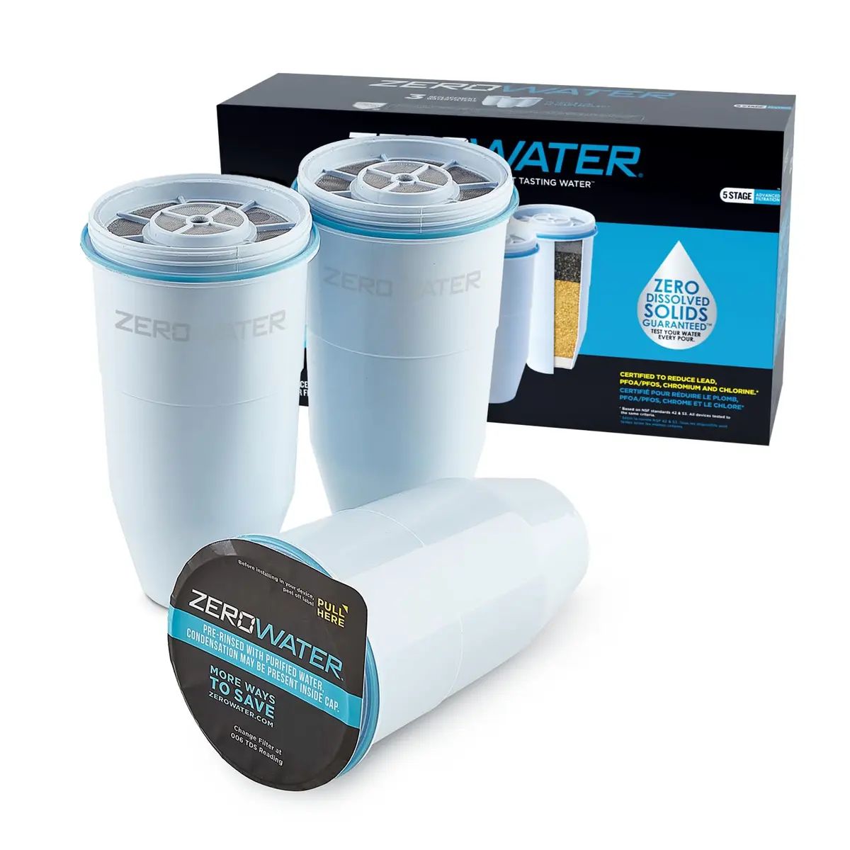 ZeroWater Official Replacement Water Filter 3-Pack | Removes PFOA/PFOS, Lead, Mercury, TDS - main product image