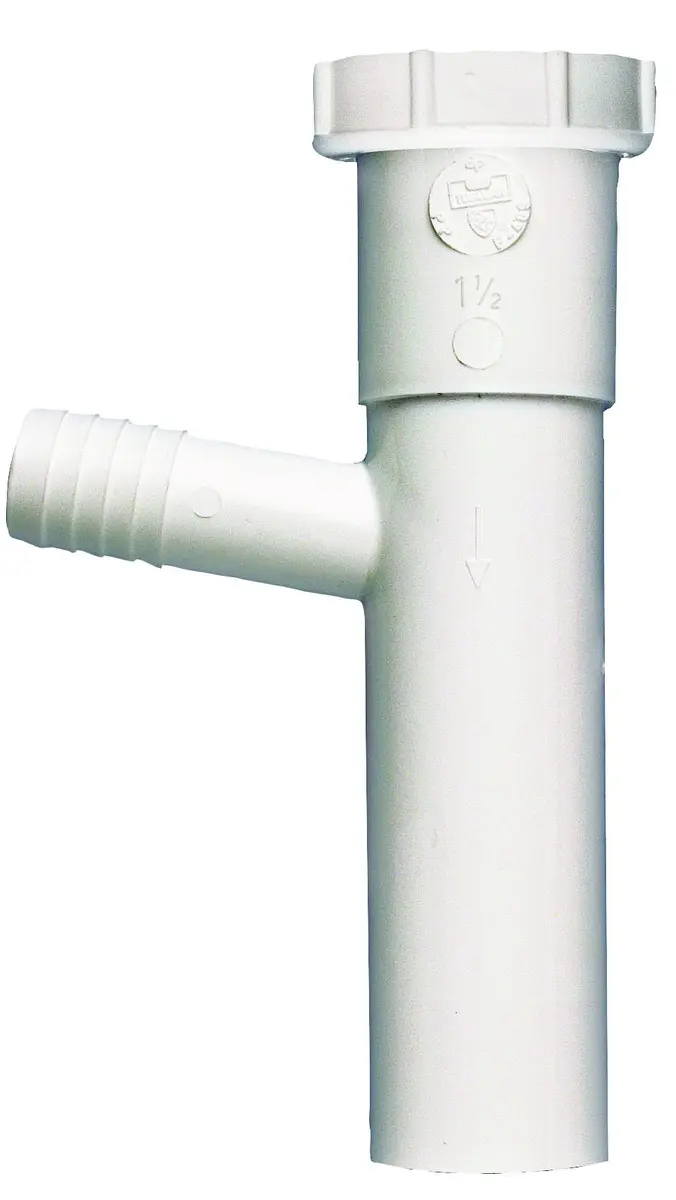 Plumb Pak PP20664 Branch Tailpiece | White Polypropylene Dishwasher Fitting (8in, 1-1/2in Inlet) - main product image