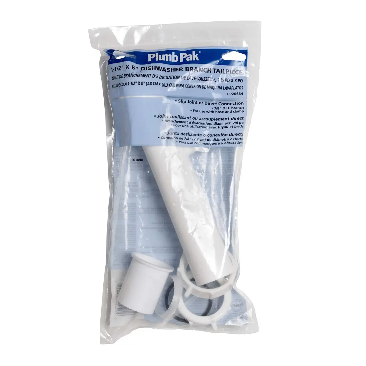 Plumb Pak PP20664 Branch Tailpiece | White Polypropylene Dishwasher Fitting (8in, 1-1/2in Inlet) - view 4