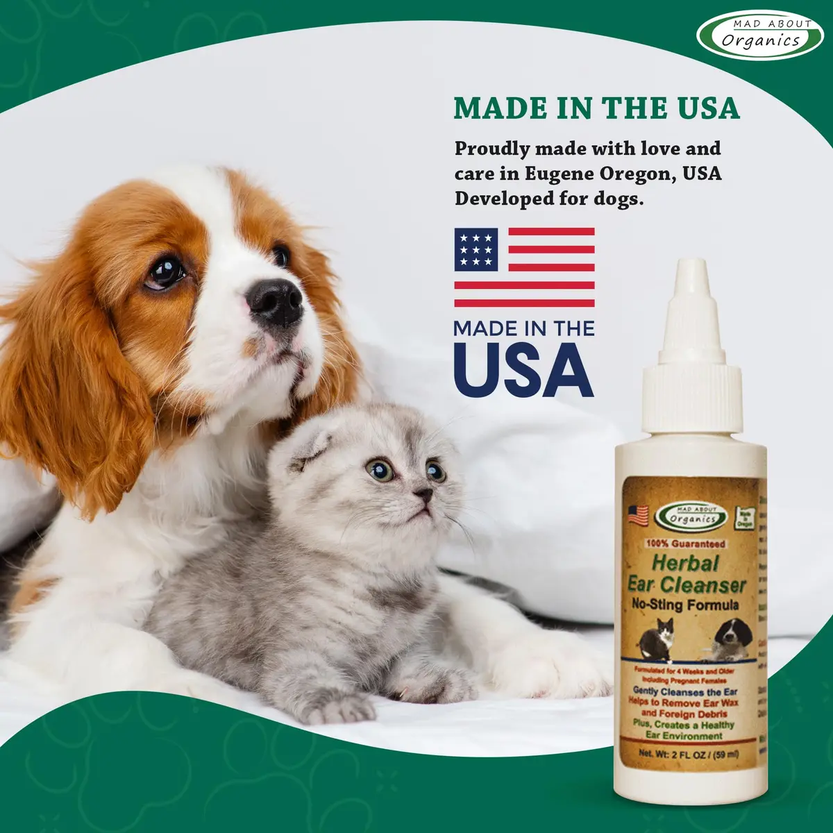 Mad About Organics Herbal Ear Cleanser for Dogs & Cats 2oz | No-Sting Herbal Ear Wash Supports Ear Health - view 5