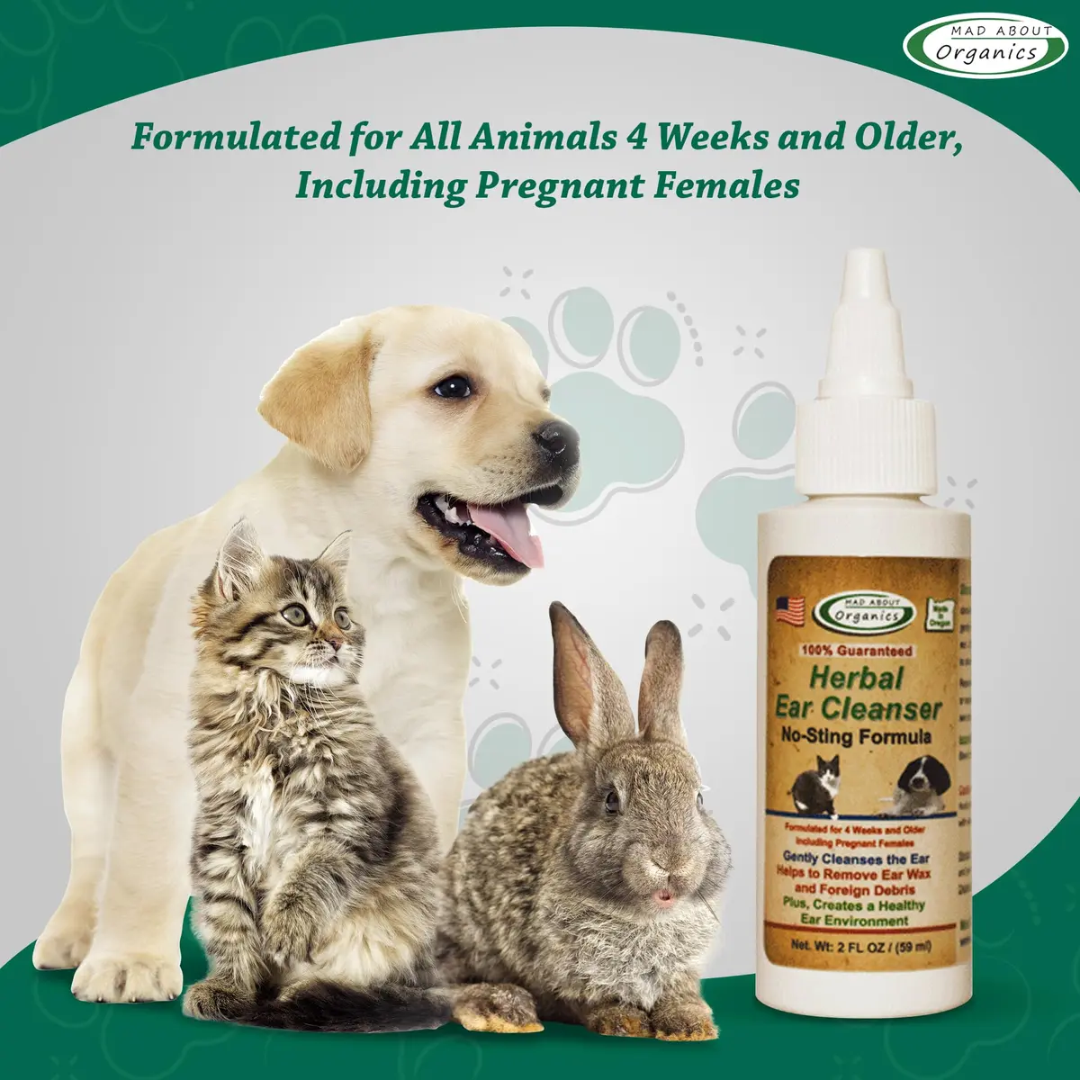 Mad About Organics Herbal Ear Cleanser for Dogs & Cats 2oz | No-Sting Herbal Ear Wash Supports Ear Health - view 2