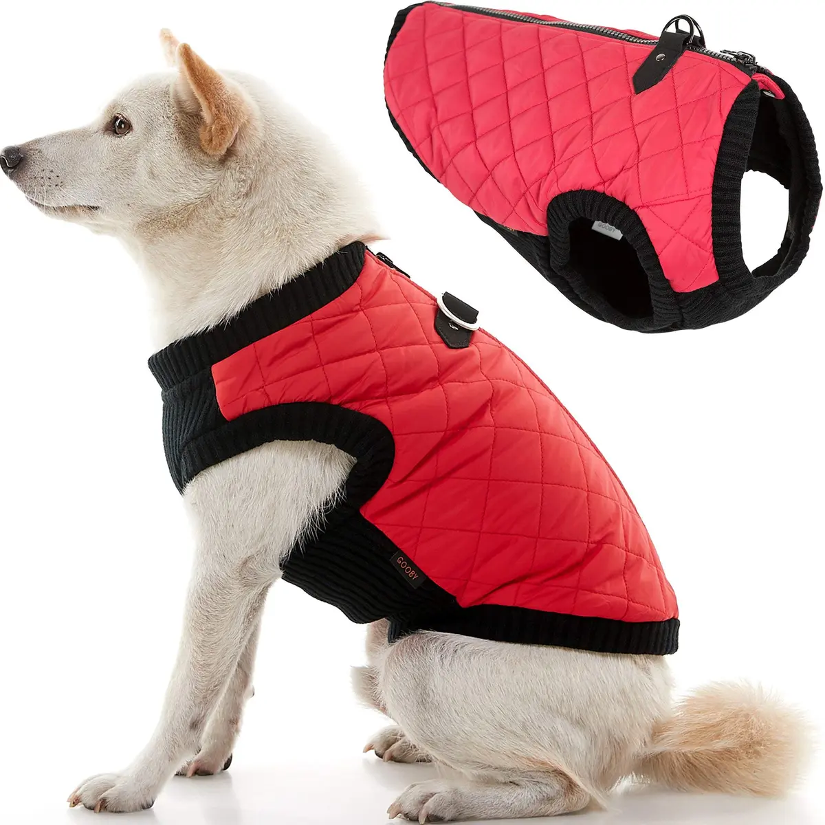 Gooby Fashion Vest Dog Jacket, Red, Large | Water-Resistant, Expandable & Stylish Winter Coat - main product image