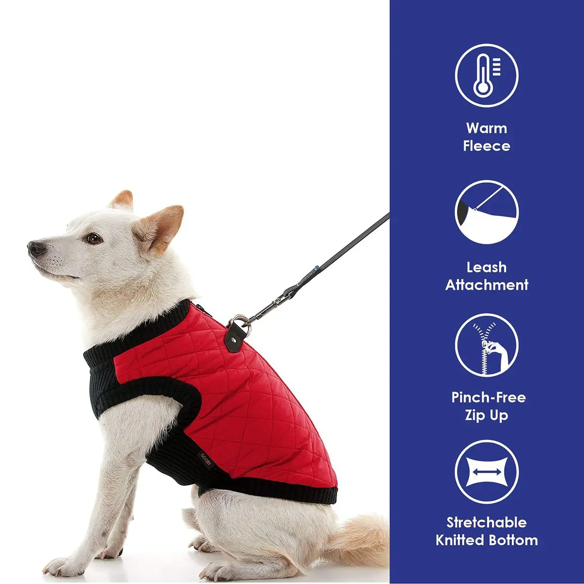 Gooby Fashion Vest Dog Jacket, Red, Large | Water-Resistant, Expandable & Stylish Winter Coat - view 2