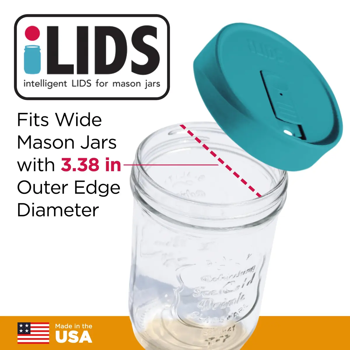 iLIDS Mason Jar Drink Lid, Wide Mouth, Aqua Blue, 2 Pack | Spill-Resistant, Reusable, USA Made - view 2