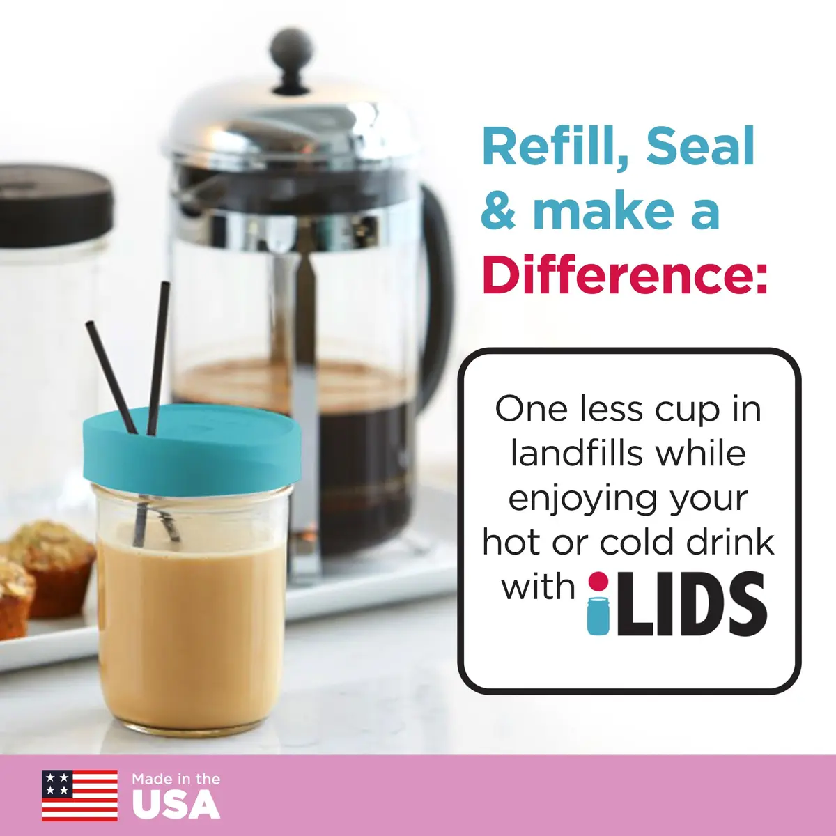 iLIDS Mason Jar Drink Lid, Wide Mouth, Aqua Blue, 2 Pack | Spill-Resistant, Reusable, USA Made - view 4