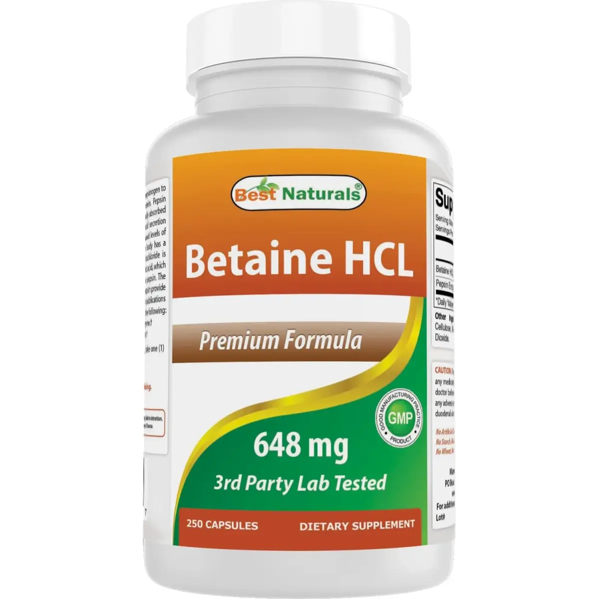 Best Naturals Betaine HCL 648 mg 250 Capsules | Digestive Health Support - main product image
