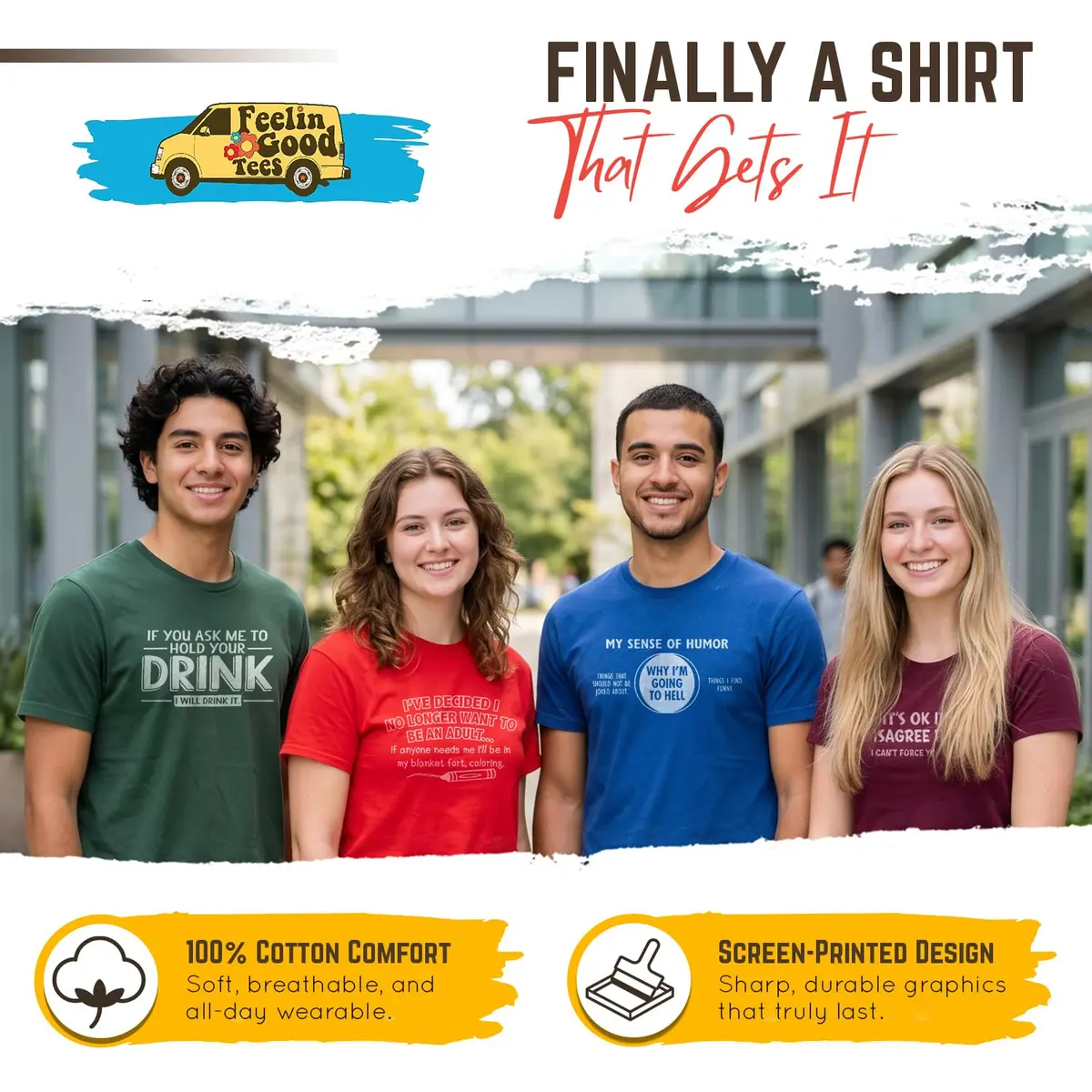 Feelin Good Tees 'It's Okay If You Disagree with Me' Mens Graphic T Shirt | Adult Humor, Cotton, Black, S - view 3