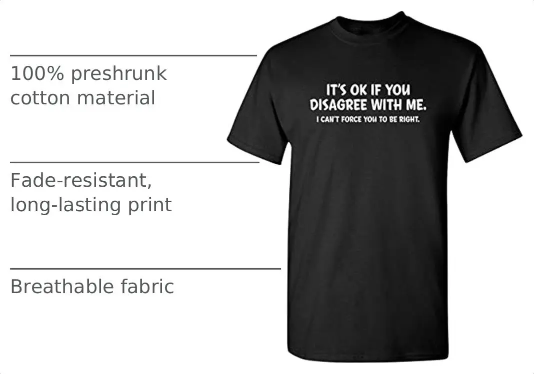 Feelin Good Tees 'It's Okay If You Disagree with Me' Mens Graphic T Shirt | Adult Humor, Cotton, Black, S - view 4