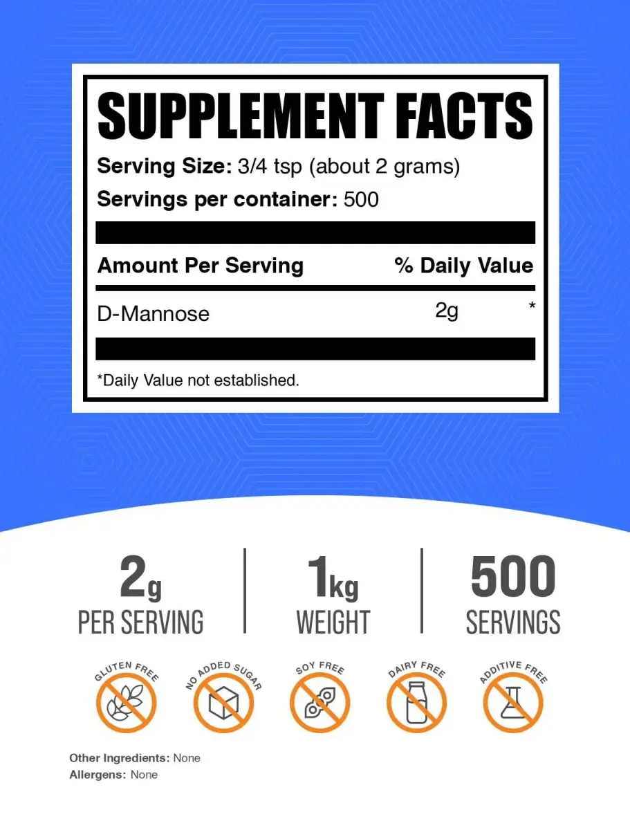 BulkSupplements D-Mannose Powder 1kg (2.2 lbs) | Supports Urinary Tract Health, Gluten-Free - view 2