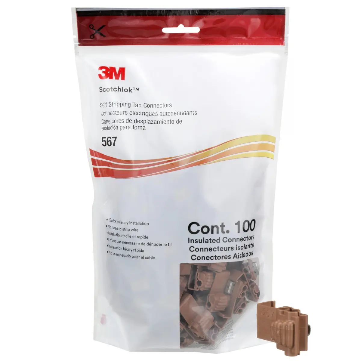 3M Scotchlok Electrical IDC Connector 567-POUCH, Brown, Bag of 100 | 600V Rated for Building Wire - main product image