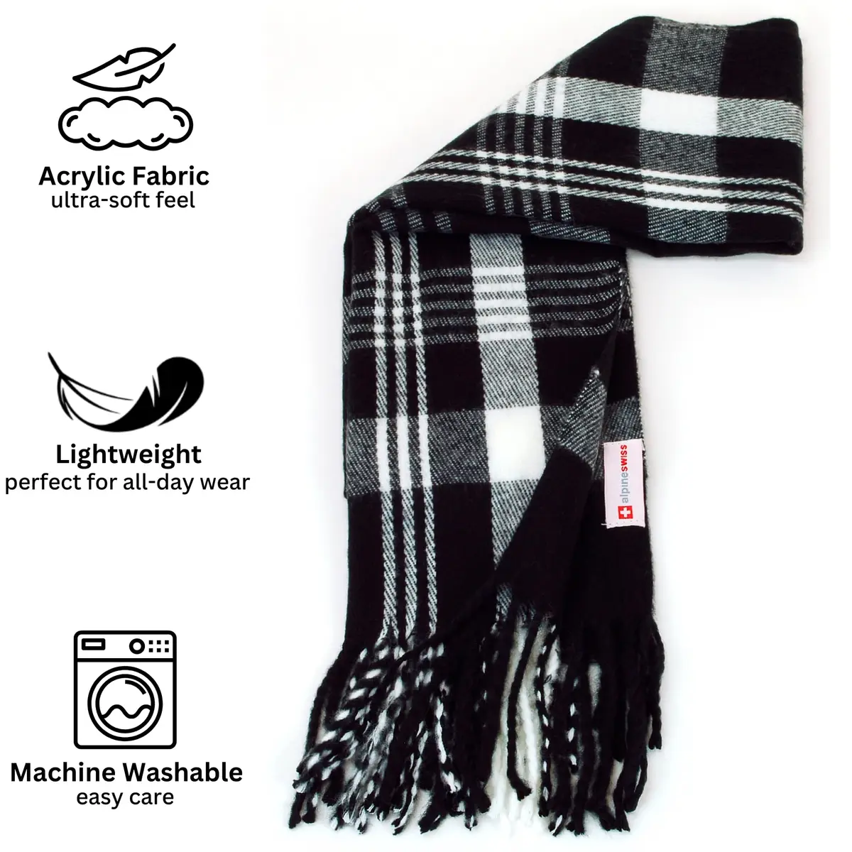 Alpine Swiss Plaid Scarf 80in x 12in | Luxurious Soft Winter Accessory - view 6