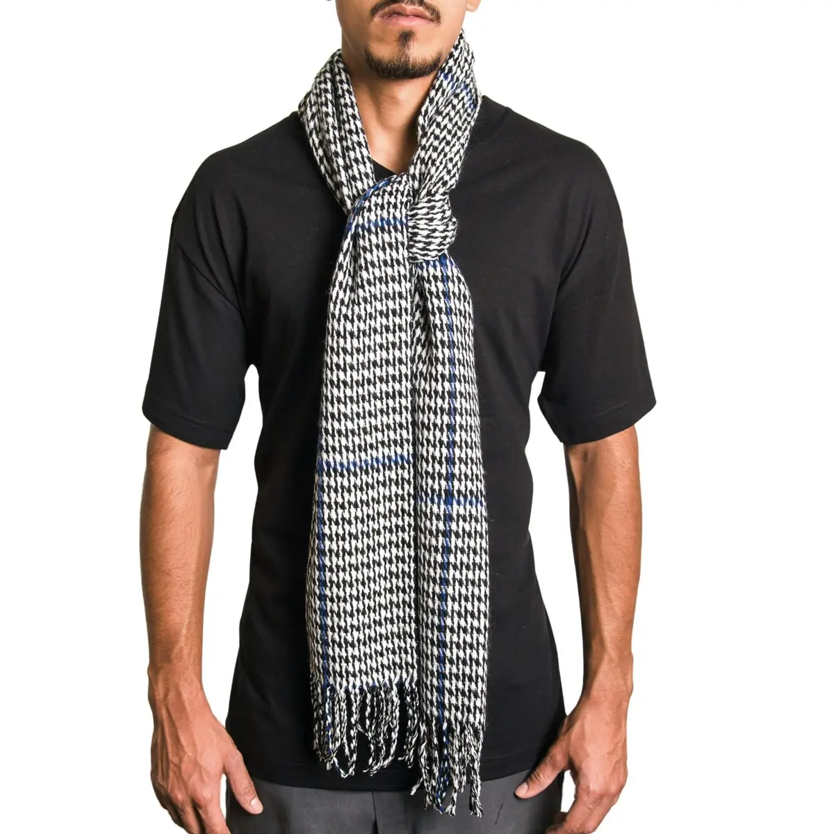 Alpine Swiss Blue Plaid Scarf | Luxuriously Soft Winter Accessory for Men & Women - view 5