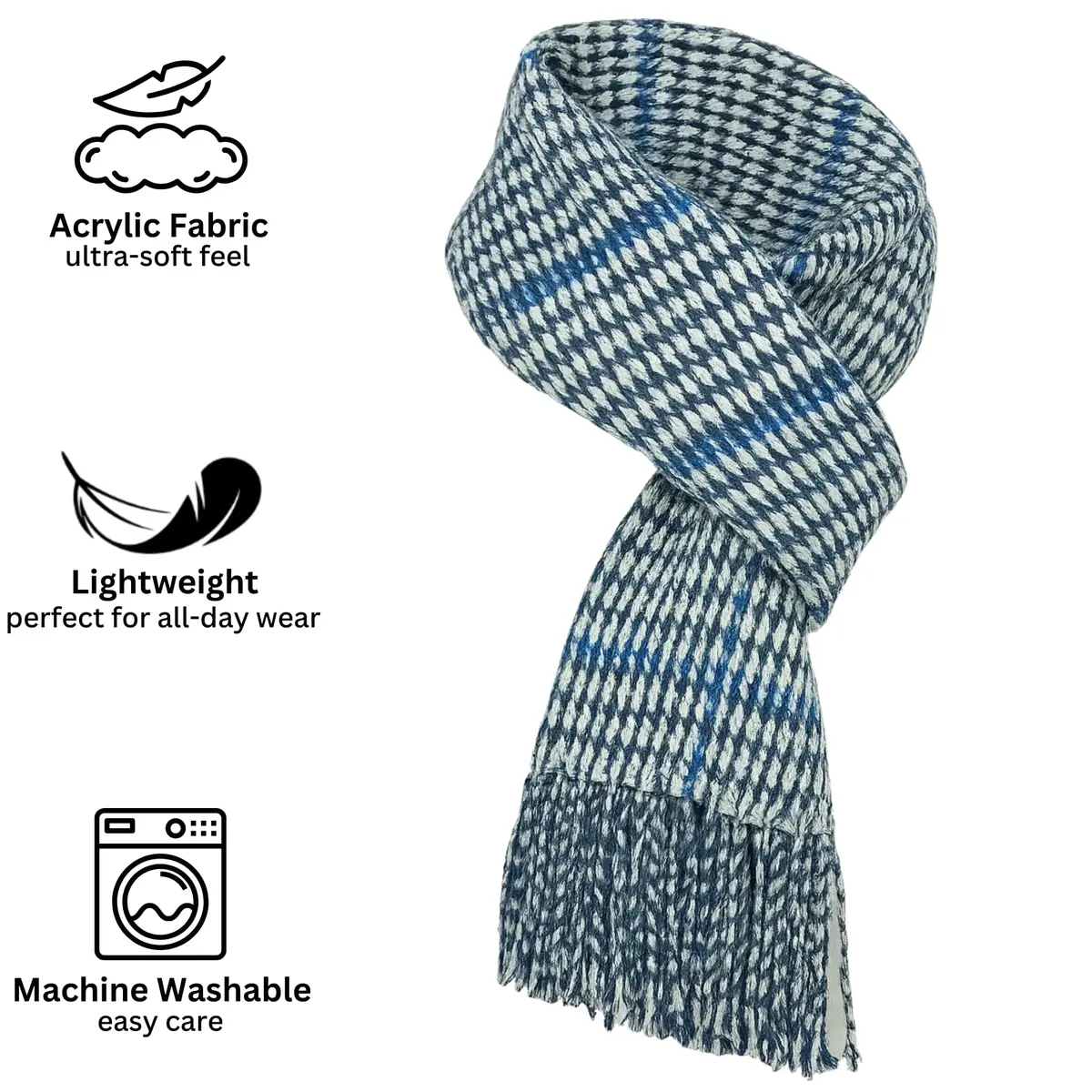 Alpine Swiss Blue Plaid Scarf | Luxuriously Soft Winter Accessory for Men & Women - view 6