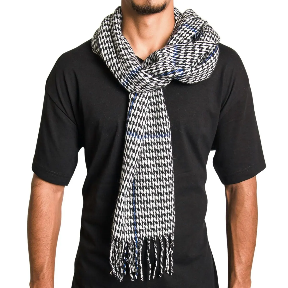 Alpine Swiss Blue Plaid Scarf | Luxuriously Soft Winter Accessory for Men & Women - view 2