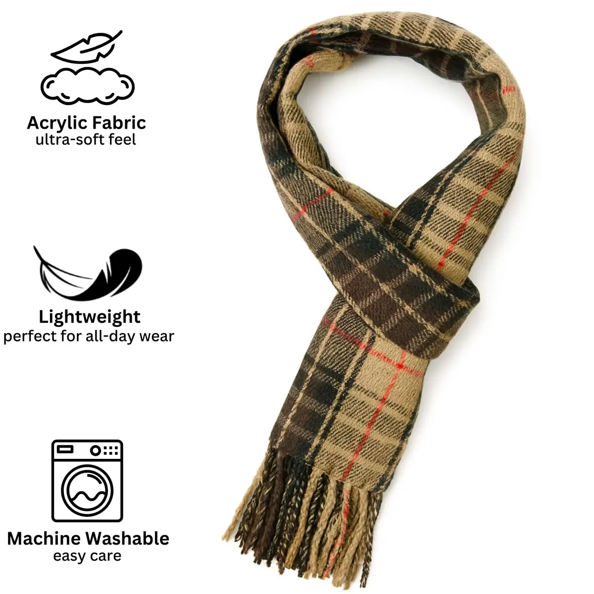 Alpine Swiss Mens Plaid Scarf 80in x 12in | Luxuriously Soft Winter Accessory - view 6