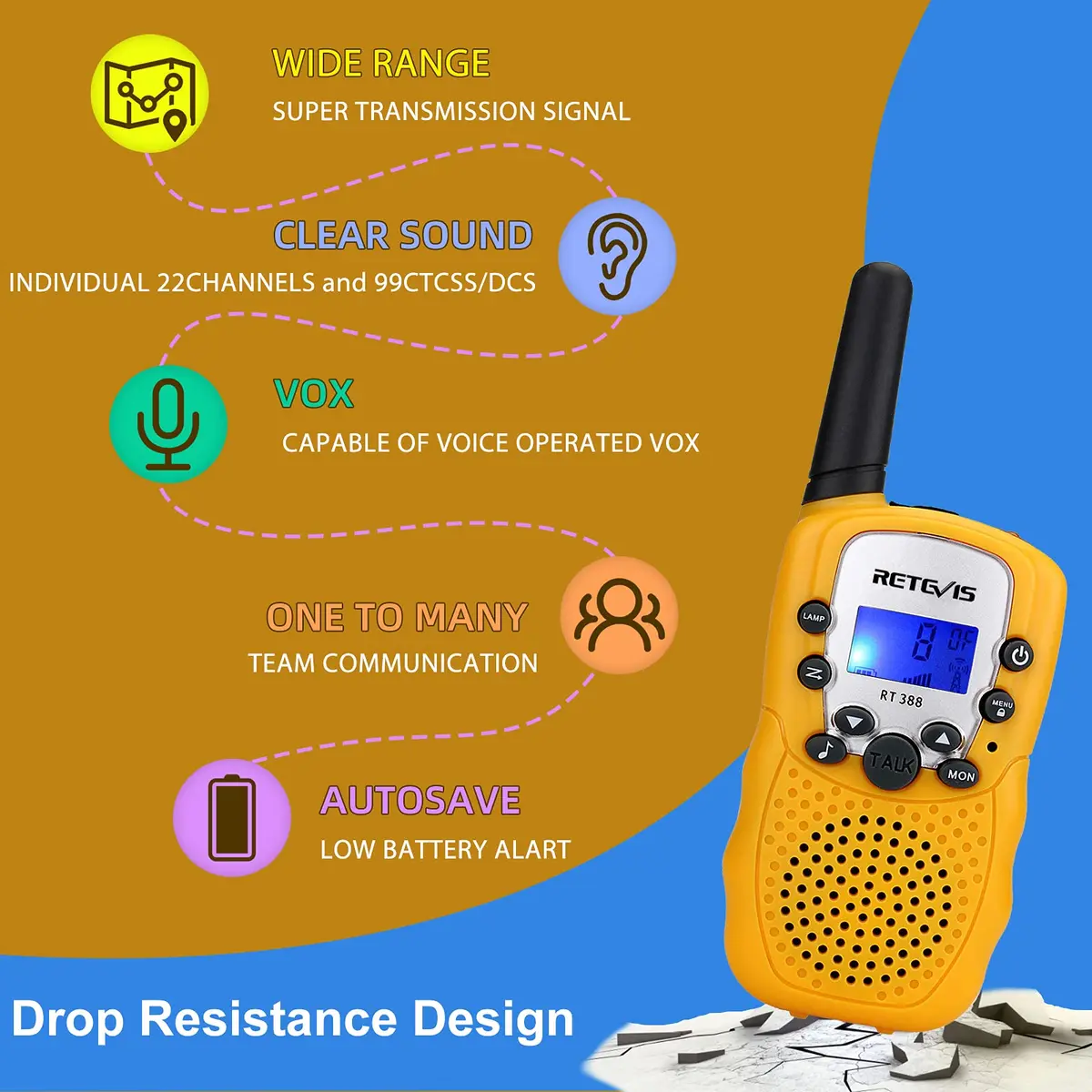 Retevis RT388 Walkie Talkies for Kids | 22 Channels, Long Range, Night Play, 4-12 Years - view 3
