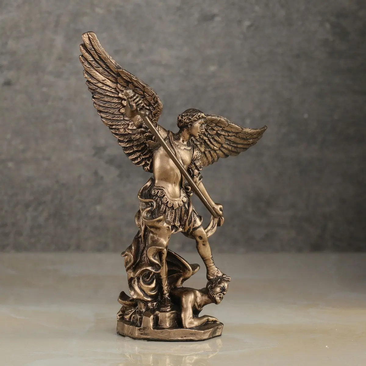 Veronese Design Archangel Saint Michael Slaying Demon Figurine 10.16cm (4 Inch) | Cold Cast Bronze Finish - view 7