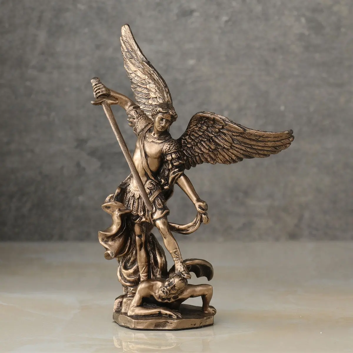 Veronese Design Archangel Saint Michael Slaying Demon Figurine 10.16cm (4 Inch) | Cold Cast Bronze Finish - view 2