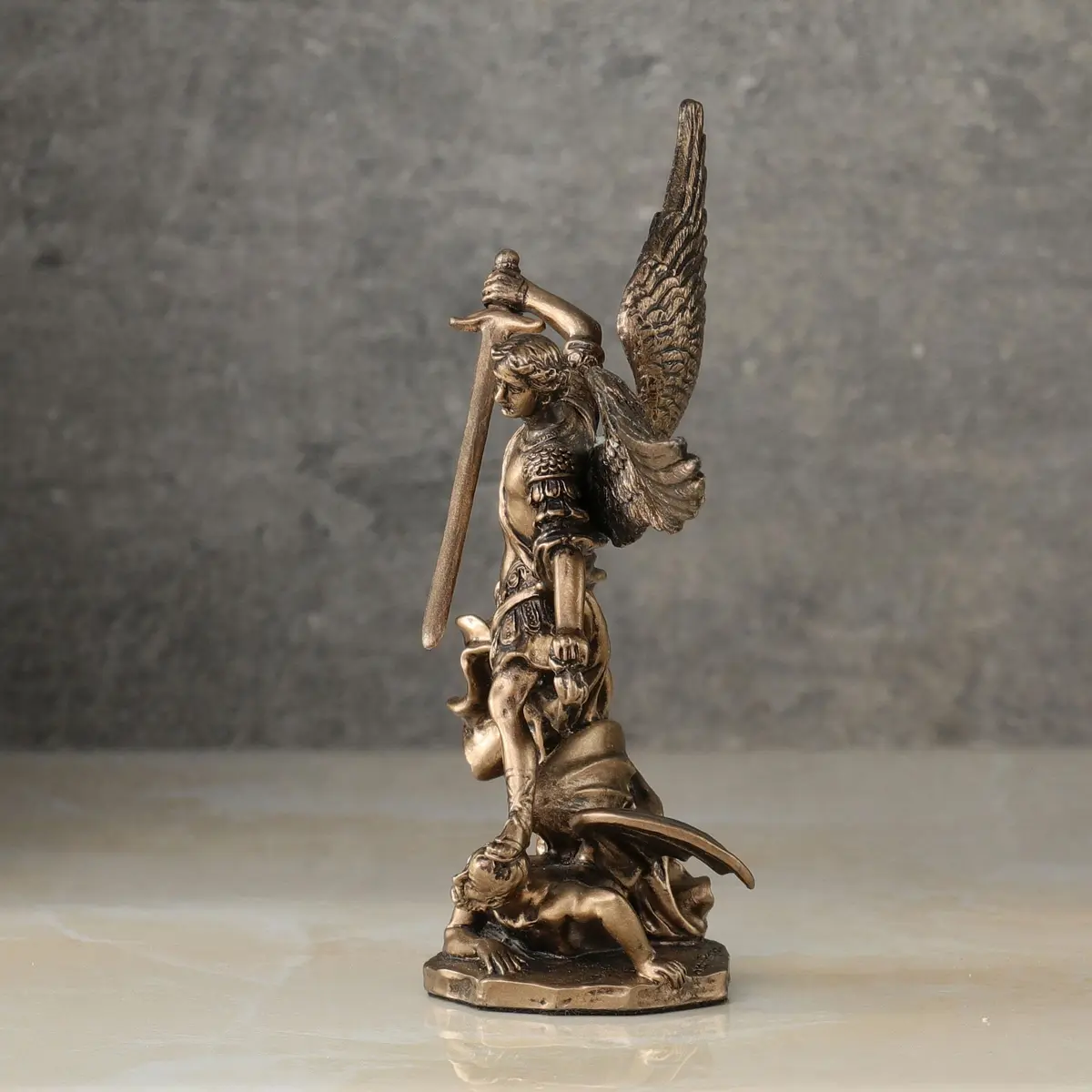Veronese Design Archangel Saint Michael Slaying Demon Figurine 10.16cm (4 Inch) | Cold Cast Bronze Finish - view 3