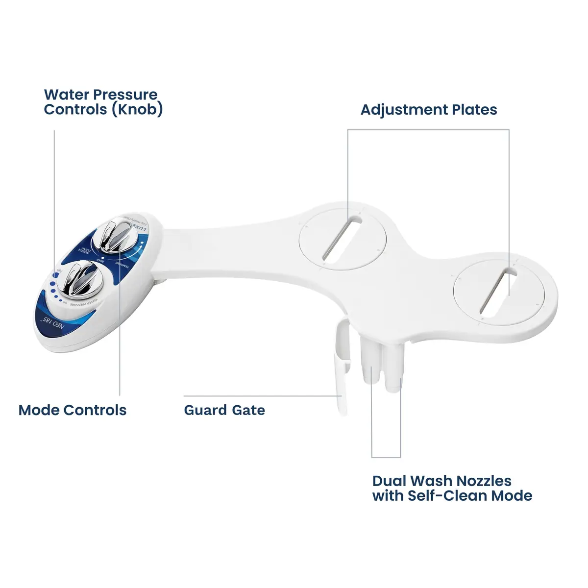 LUXE Bidet NEO 185 Bidet Attachment for Toilet Seat, Blue | Self-Cleaning Dual Nozzle, Adjustable Water Pressure - view 8