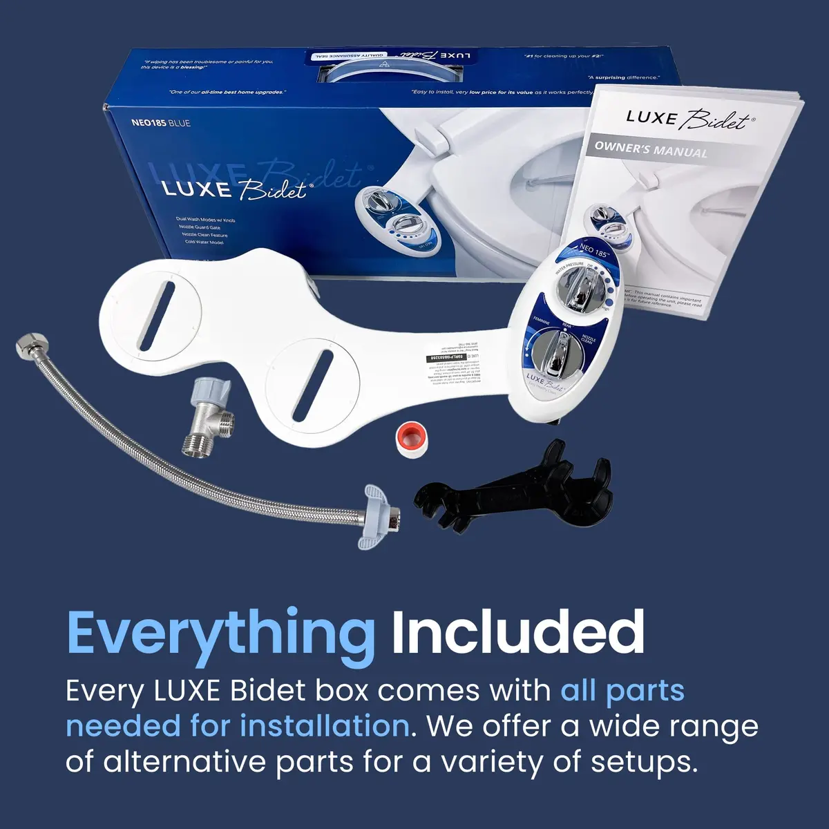 LUXE Bidet NEO 185 Bidet Attachment for Toilet Seat, Blue | Self-Cleaning Dual Nozzle, Adjustable Water Pressure - view 2