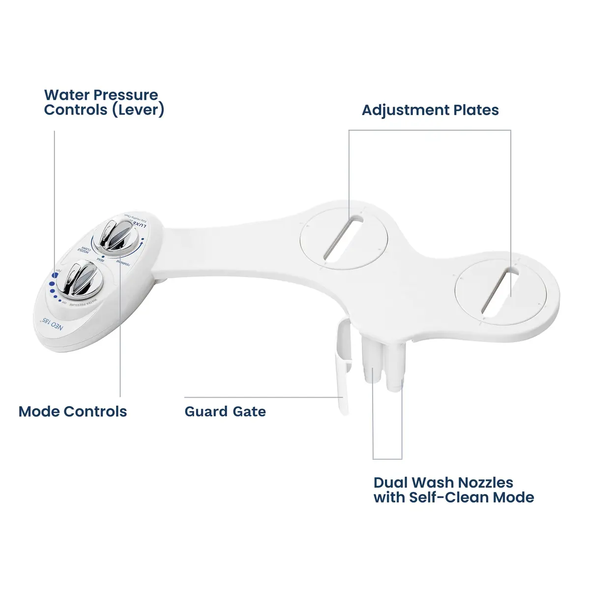 LUXE Bidet NEO 185 Bidet Attachment for Toilet Seat | Dual Nozzle, Non-Electric, White - view 7