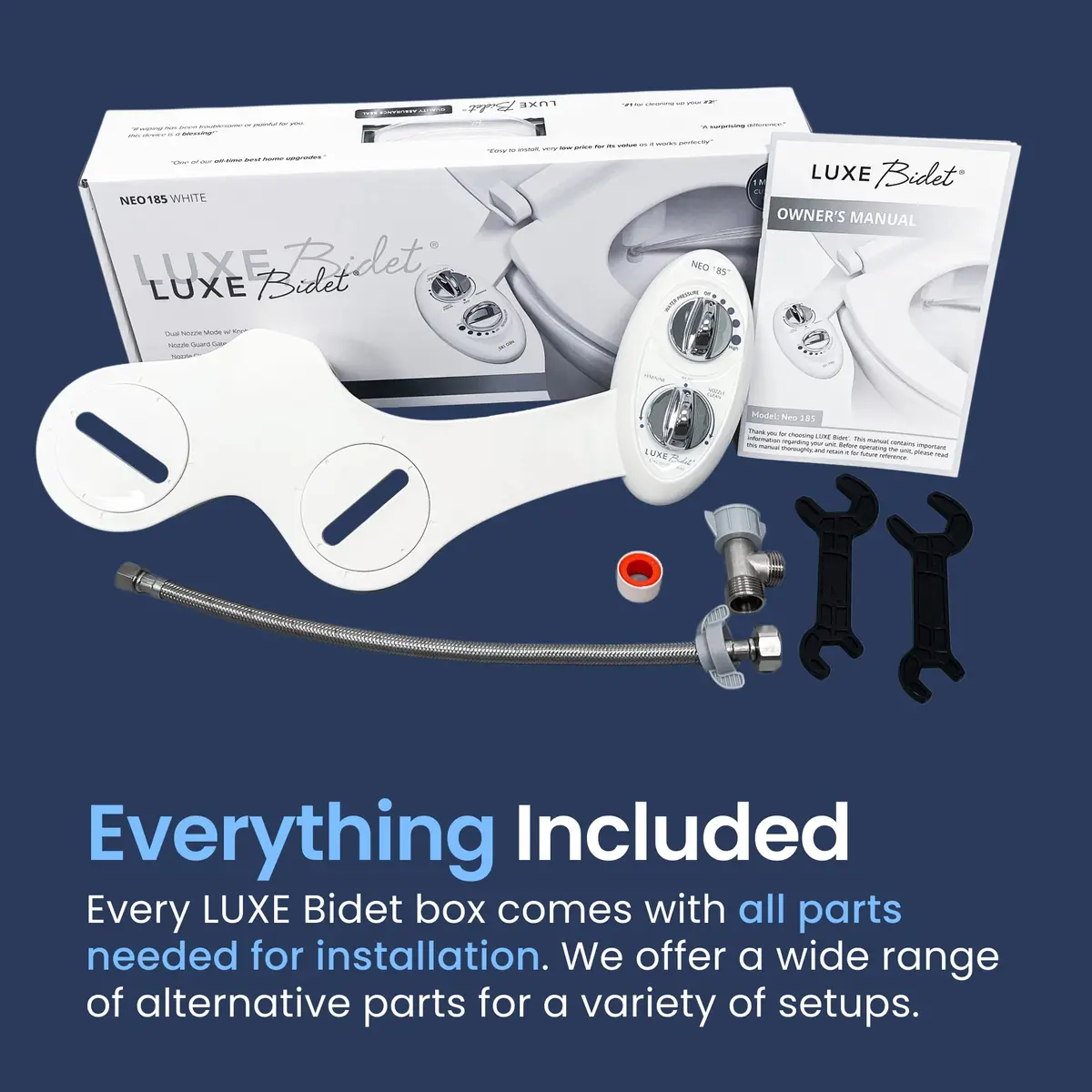 LUXE Bidet NEO 185 Bidet Attachment for Toilet Seat | Dual Nozzle, Non-Electric, White - view 2