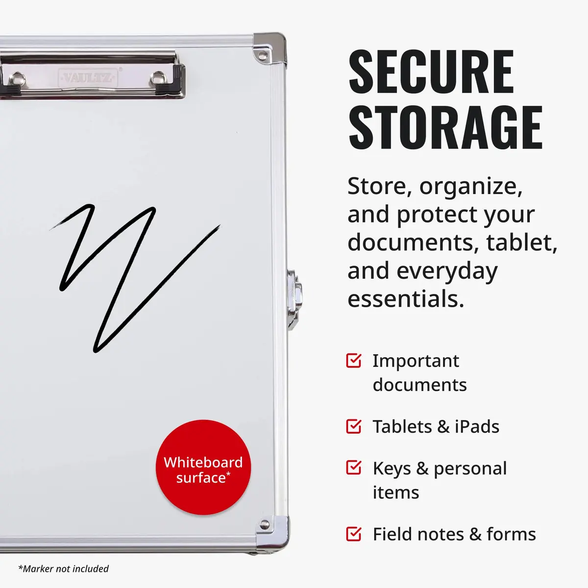 Vaultz Locking Storage Clipboard with Key Lock, Black | Secure Office & Field Organizer - view 2