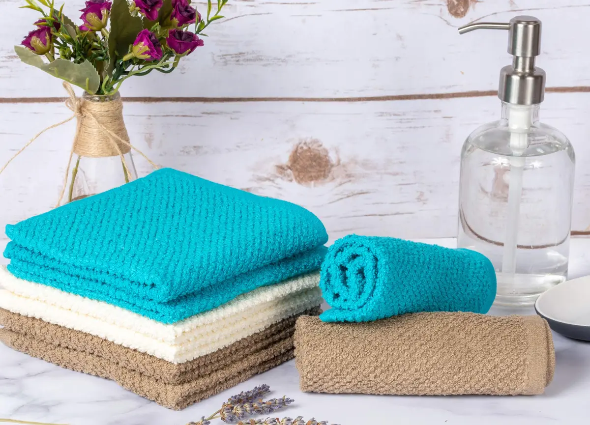 Living Fashions Washcloths Set of 8 | Popcorn Weave, 12"x12" | Absorbent 100% Ring Spun Cotton - view 2