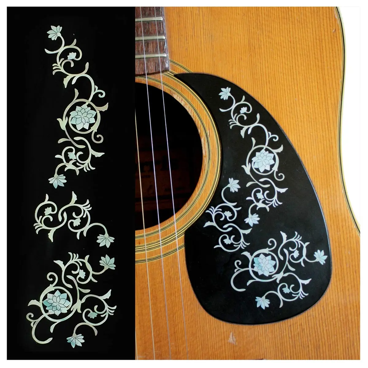 Inlaystickers Oriental Flower WT SET Perfect for Guitar and Bass Inlay Sticker | Real Shell Material, White, Floral - main product image
