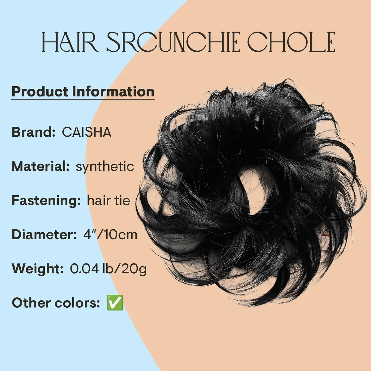 CAISHA Small Scrunchie Bun Chignon Messy Updo Hair Black G1C | Heat-Resistant Synthetic Fiber - view 2