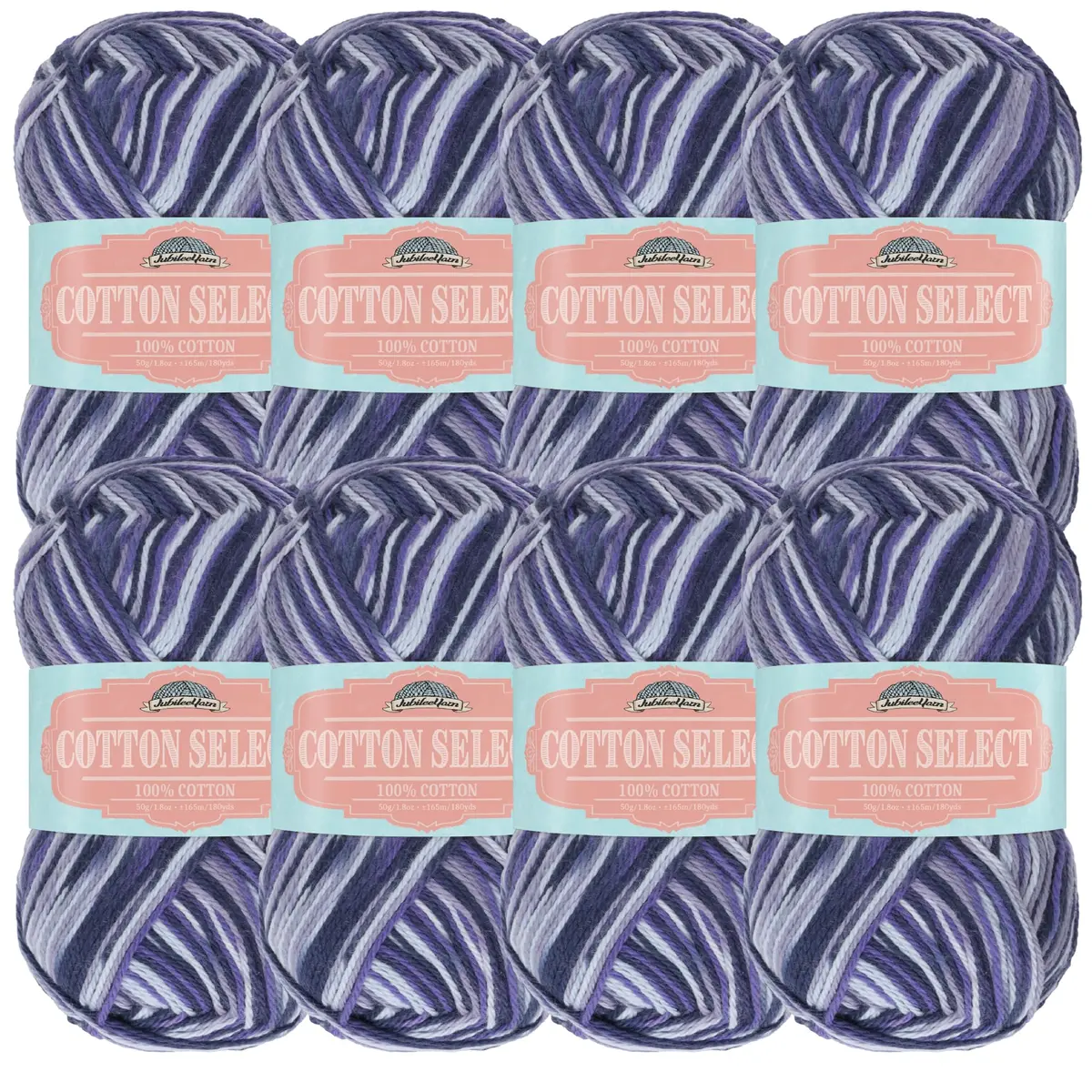 BambooMN JubileeYarn Cotton Select Yarn - Blueberry Pie | Sport Weight, 8 Skeins, Soft Cotton - main product image