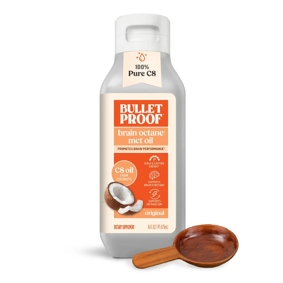 Bulletproof Brain Octane C8 MCT Oil 473ml (16 Fl Oz) | Triple-Distilled Keto Energy Supplement - main product image
