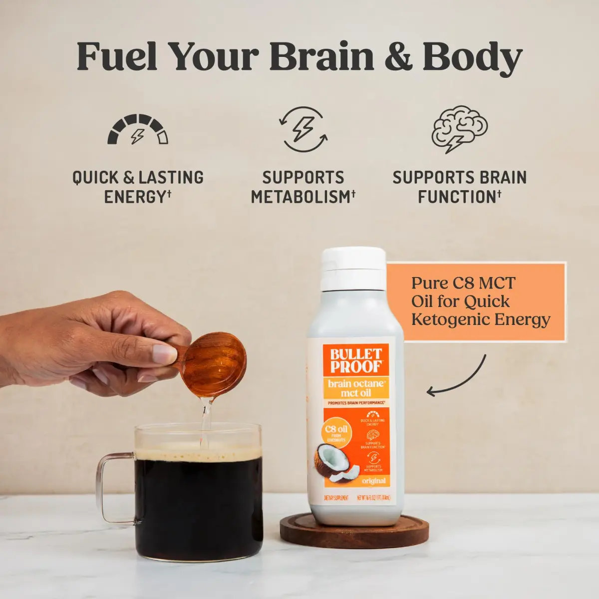 Bulletproof Brain Octane C8 MCT Oil 473ml (16 Fl Oz) | Triple-Distilled Keto Energy Supplement - view 3